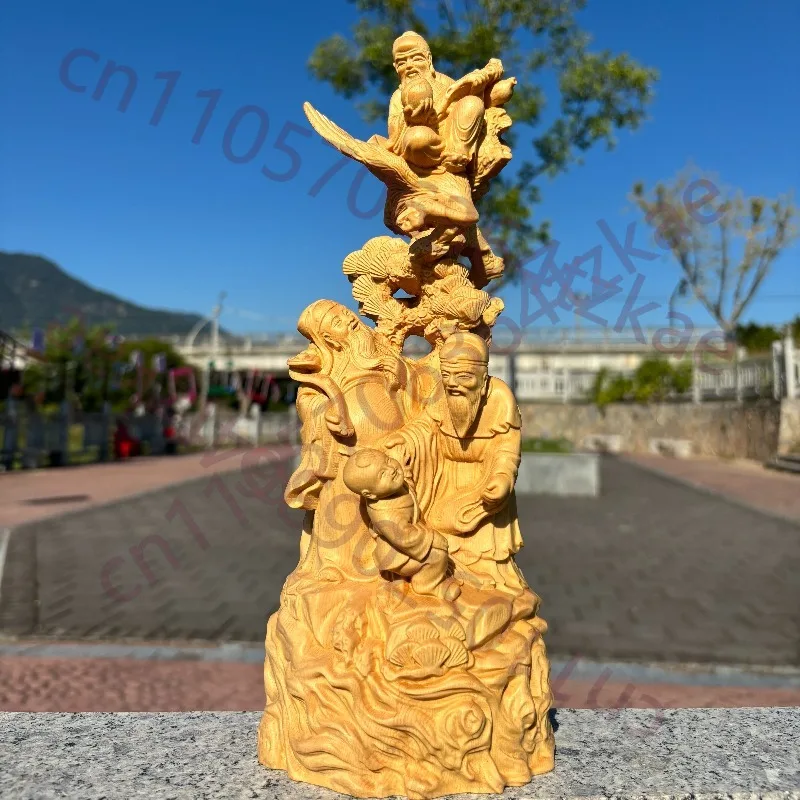 

Статуэтка Фук Лук Сау из дерева хиноки ручной работы — 30 см, статуэтка Бога богатства, долголетия и счастья, декор для дома, подарок на день рождения