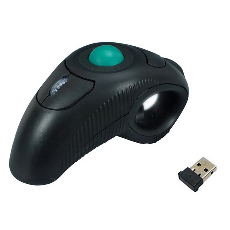 AT-2.4G Ratón de aire inalámbrico Trackball ergonómico Dedo de mano Ratón USB Trackball óptico USB