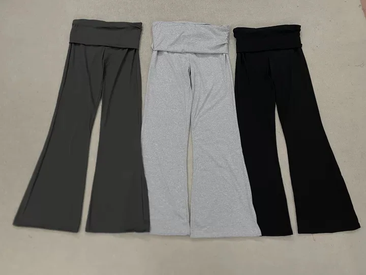 Hochelastische Hose mit Umschlagbund und ausgestelltem Bein, Kontrastfarbener Bund, Schlanke Bootcut-Hose für Teenager, Damen, Yoga, Tanz, Wochenend-Styling-Outfit – Detail 1