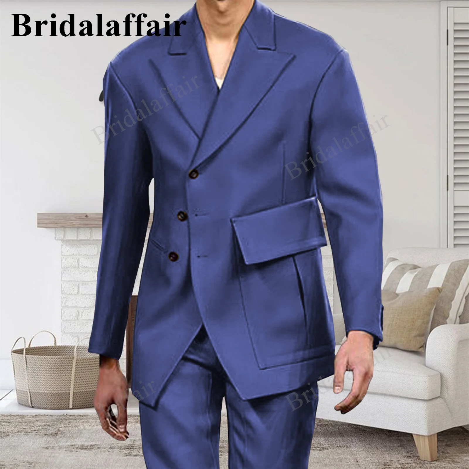 

Bridalaffair Cowboy Blue New Arrival Three Buttons Men Suits Peaked Lapel Groom Tuxedo Groomsmen Wedding Best Blazer Jacket+Pant