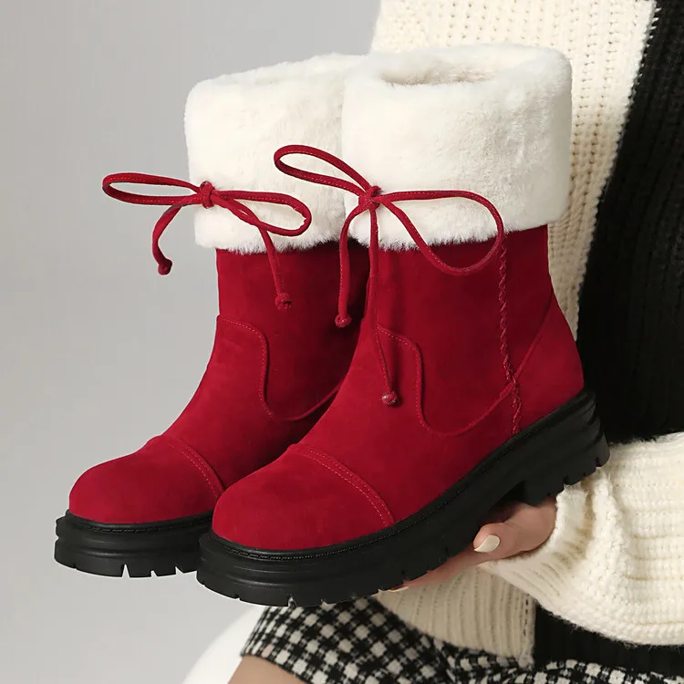 

2025 Winter Plush Warm Snow Boots Christmas Red Women's Ankle Boots