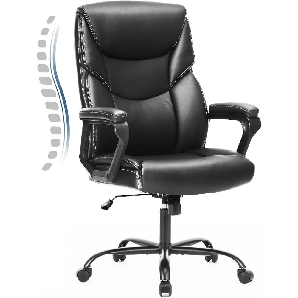 

Office Chair with Ergonomic Padded Armrest, Lumbar Support, Strong Metal Base PU Leather