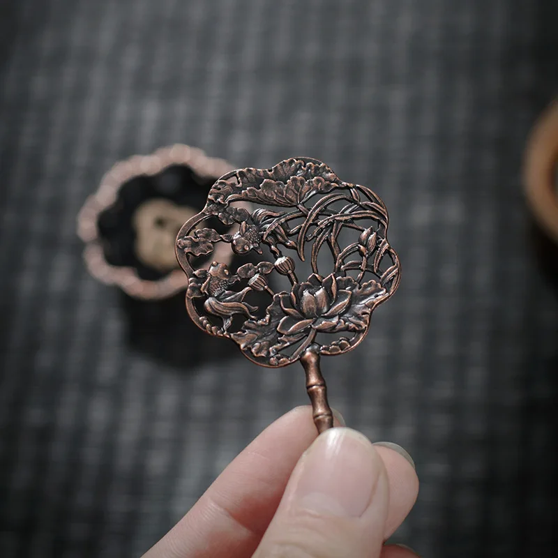 Mini Copper Gourd Incense Holder, 9‑hole Lotus‑shaped Vintage Incense Stand for Stick‑incense