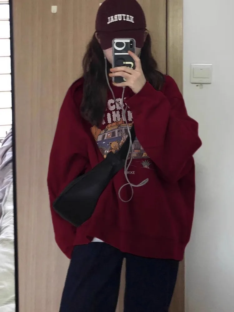 

Утепленная женская толстовка с длинным рукавом и круглым вырезом, зимняя теплая повседневная уличная одежда в корейском стиле, топ с подкладкой