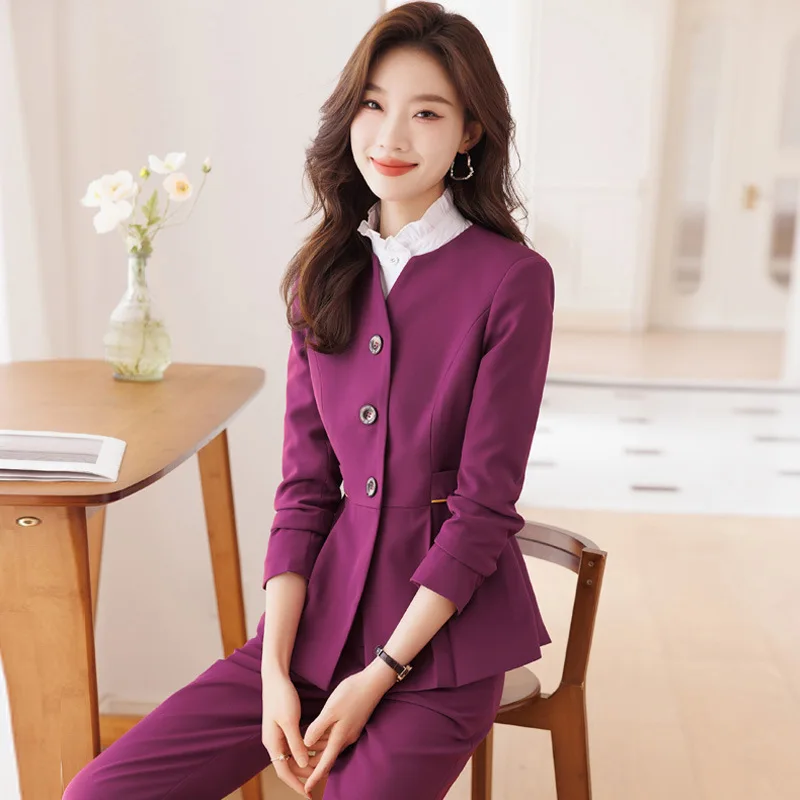 Formal Business Suits Women Pantsuits Uniform Designs Autumn Winter Professional Office Work Wear Ladies Blazer Trousers Set