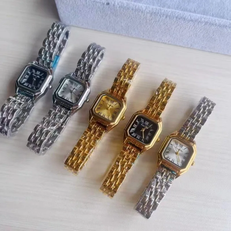 Markenuhr für Damen, kleine quadratische Uhr mit römischen Ziffern, verstellbares Edelstahlarmband, goldene Uhr mit Schmetterlingsverschluss, Armbanduhr – Detail 8