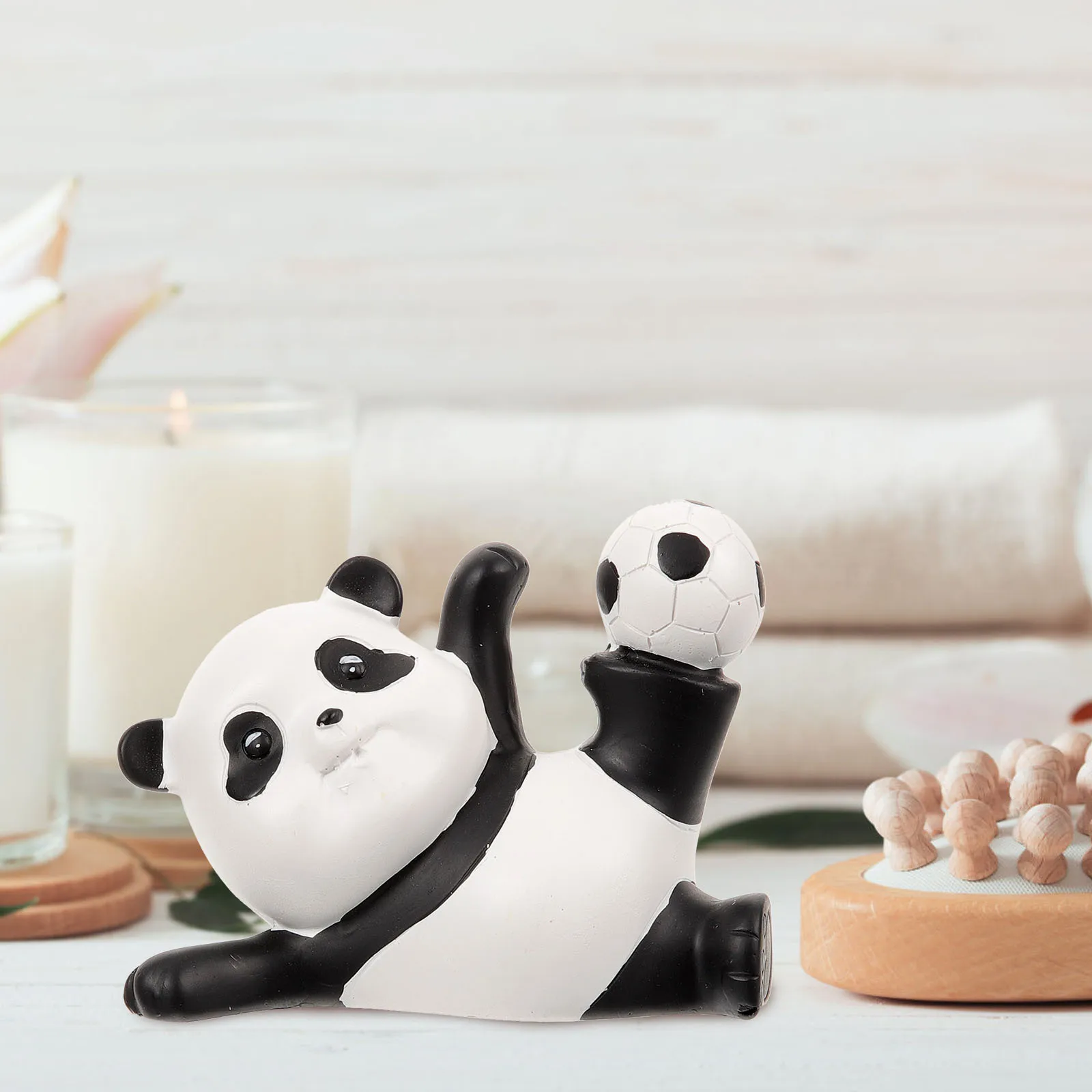 

Football Panda Synthetic Resin Cute Cartoon Panda Statue For Garden Yard Decor Desktop Decoration Outdoor Scene Ornament