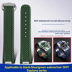20mm Rubber Silicone Watch Strap Fit For Omega Seamaster 300 AT150 for Rolex black green water ghost watchband Folding buckle