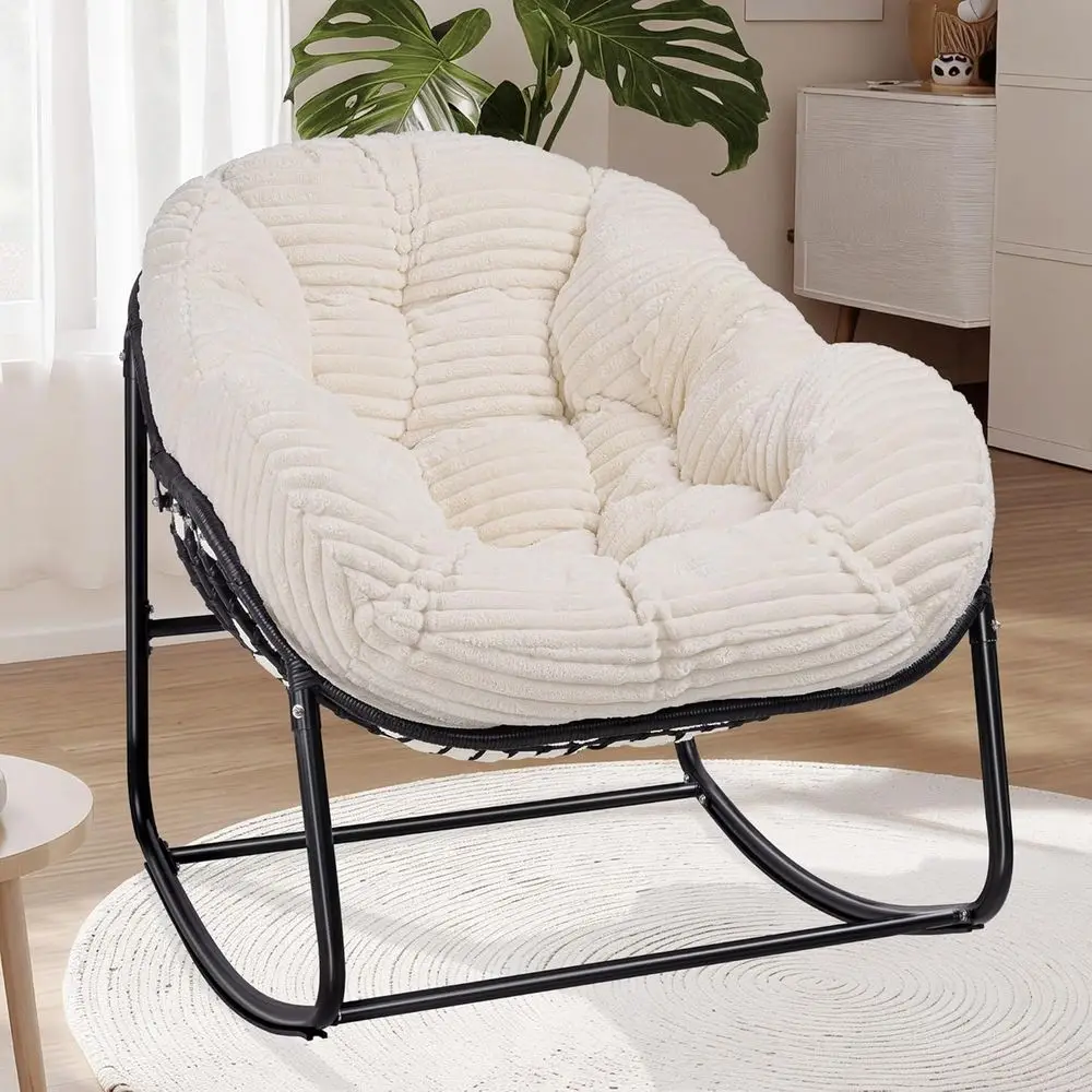 

Oversized Indoor-Outdoor Rocking Chair with Thick Corduroy Cushion for Patio, Porch, and Courtyard, Beige