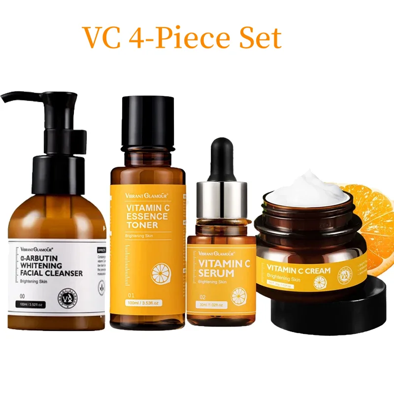 VIBRANT GLAMOUR Vc Facial Cleanser Toner Essence Face Cream Facial Care 4-Piece Set