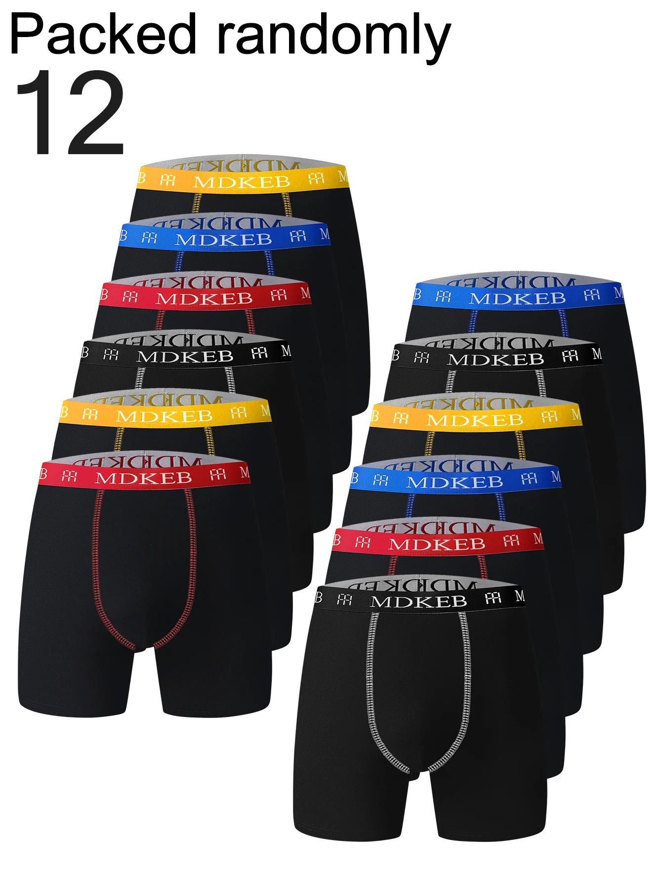 12-Pack Men's Solid Color Boxer Shorts with Colorful Letter Waistbands Simple Basic Style Random Color Waistbands for Daily Home