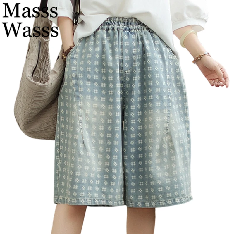 

Mass Wass корейские летние женские модные классические свободные джинсы с принтом женские винтажные джинсовые брюки с эластичной резинкой на талии элегантная одежда