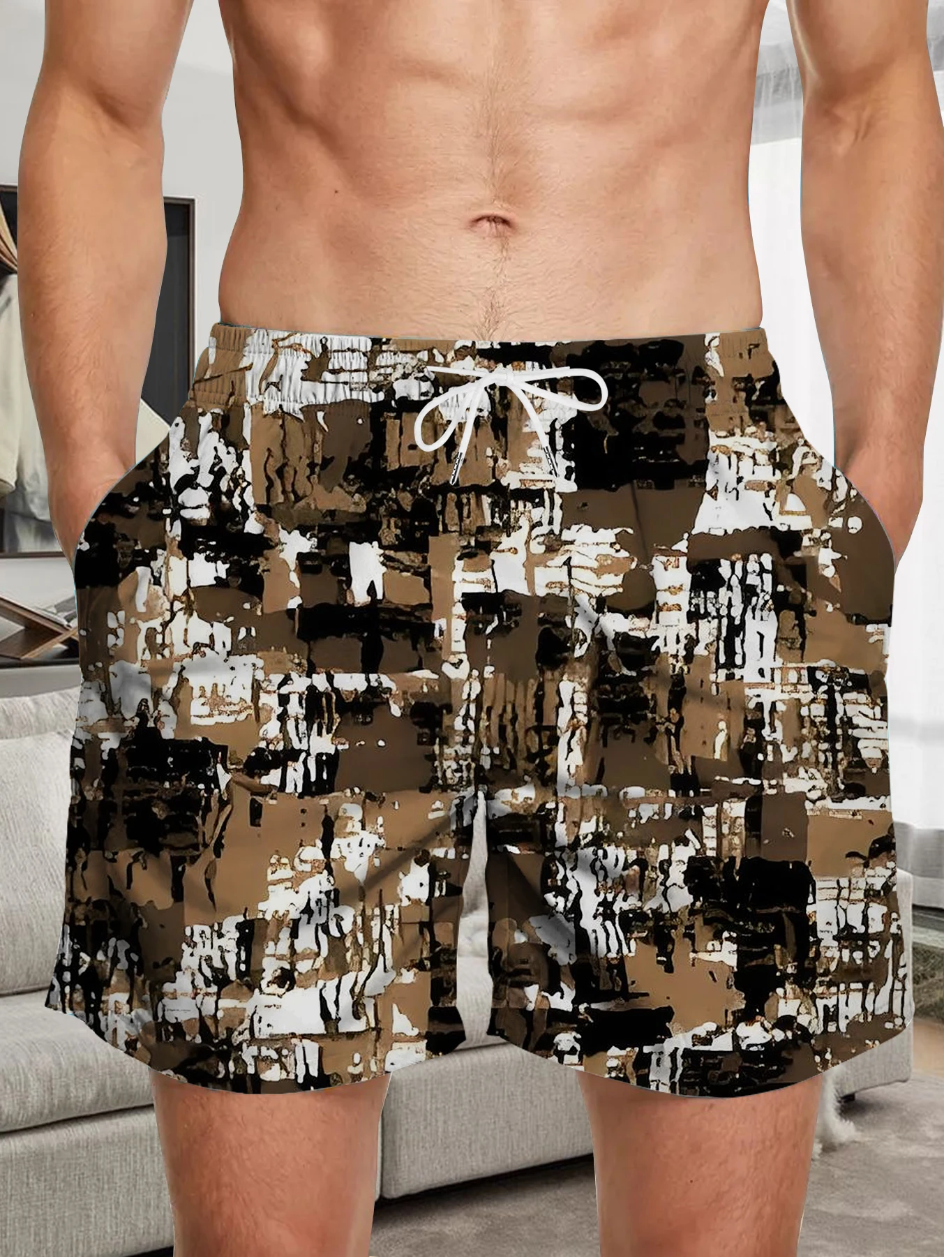 

Men Summer Casual Shorts Full Digital Print Soft Polyester Quick Dry Beachwear