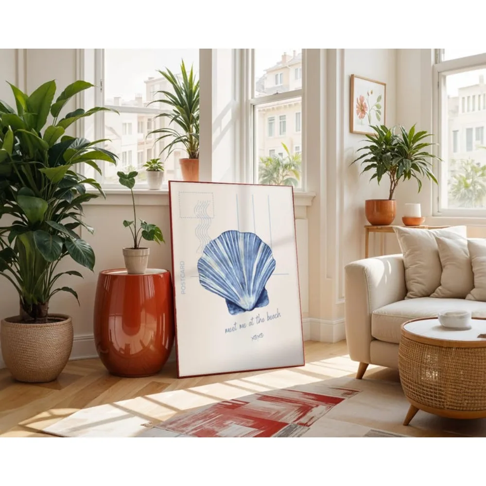 Frameless,Blue Bikini Wall Art Printing,Coastal Bathroom Decor,Smallest Beach,La Dolce Vita Style Art,Summer Coastal Wall Art