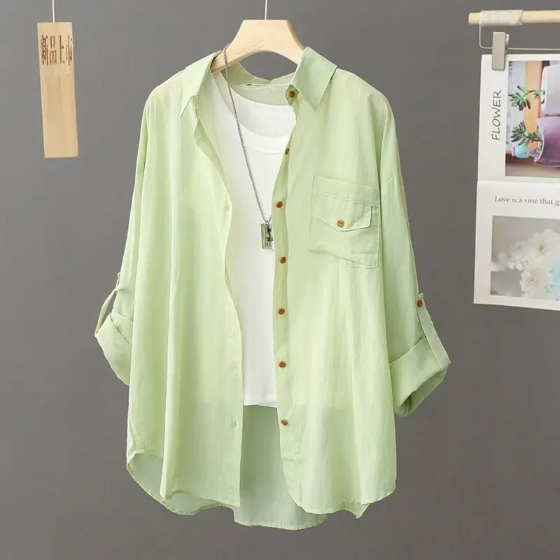 Spring Summer Casual Loose Fit Women's Cotton irt Breathable Sun Protection Fairy like Outerwear Cardigan Six Sve 