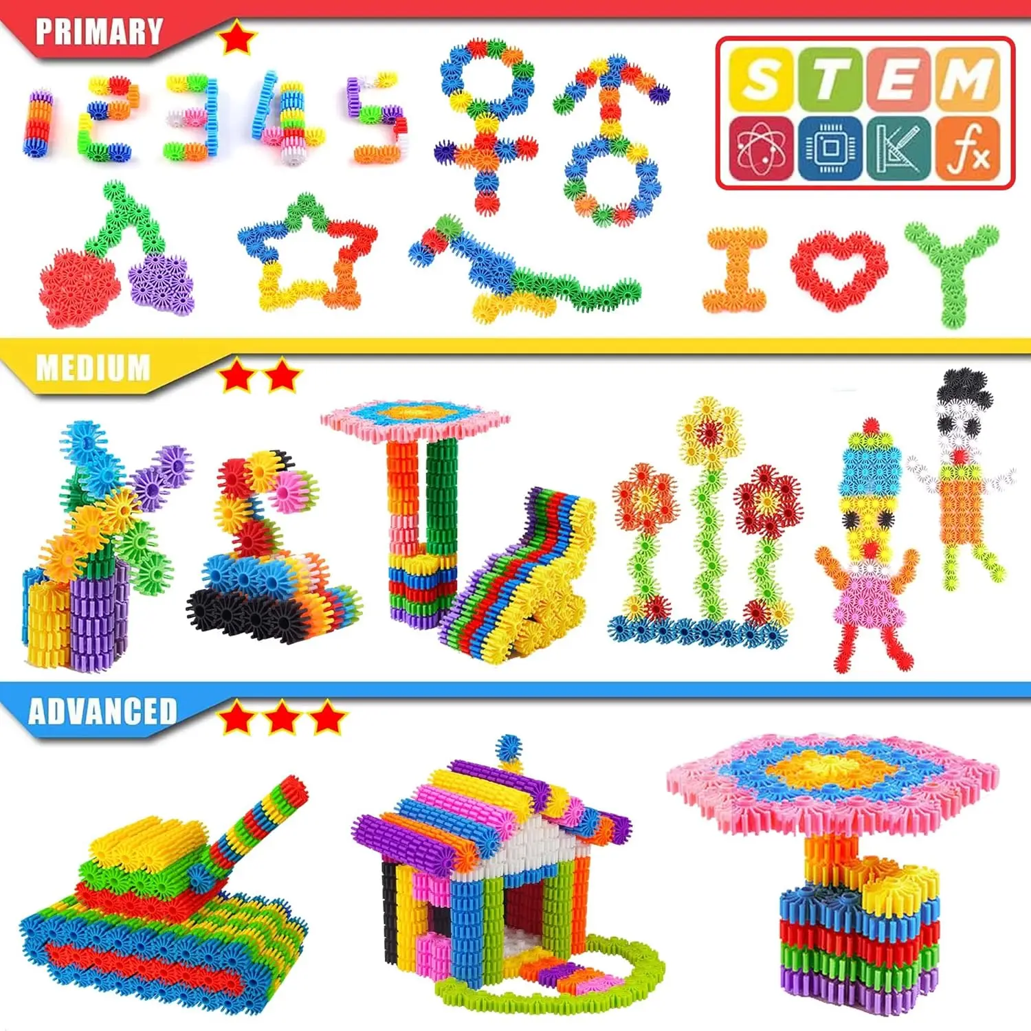 

Interlocking Learning Set, STEM Building Blocks Toys for Kids, Educational and Safe Gear Interlocking Construction Playset