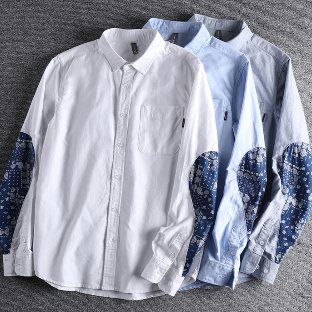 

Cashew mosaic Japanese white shirt men's long sleeved Oxford spinning ruffian handsome Hong Kong style shirt