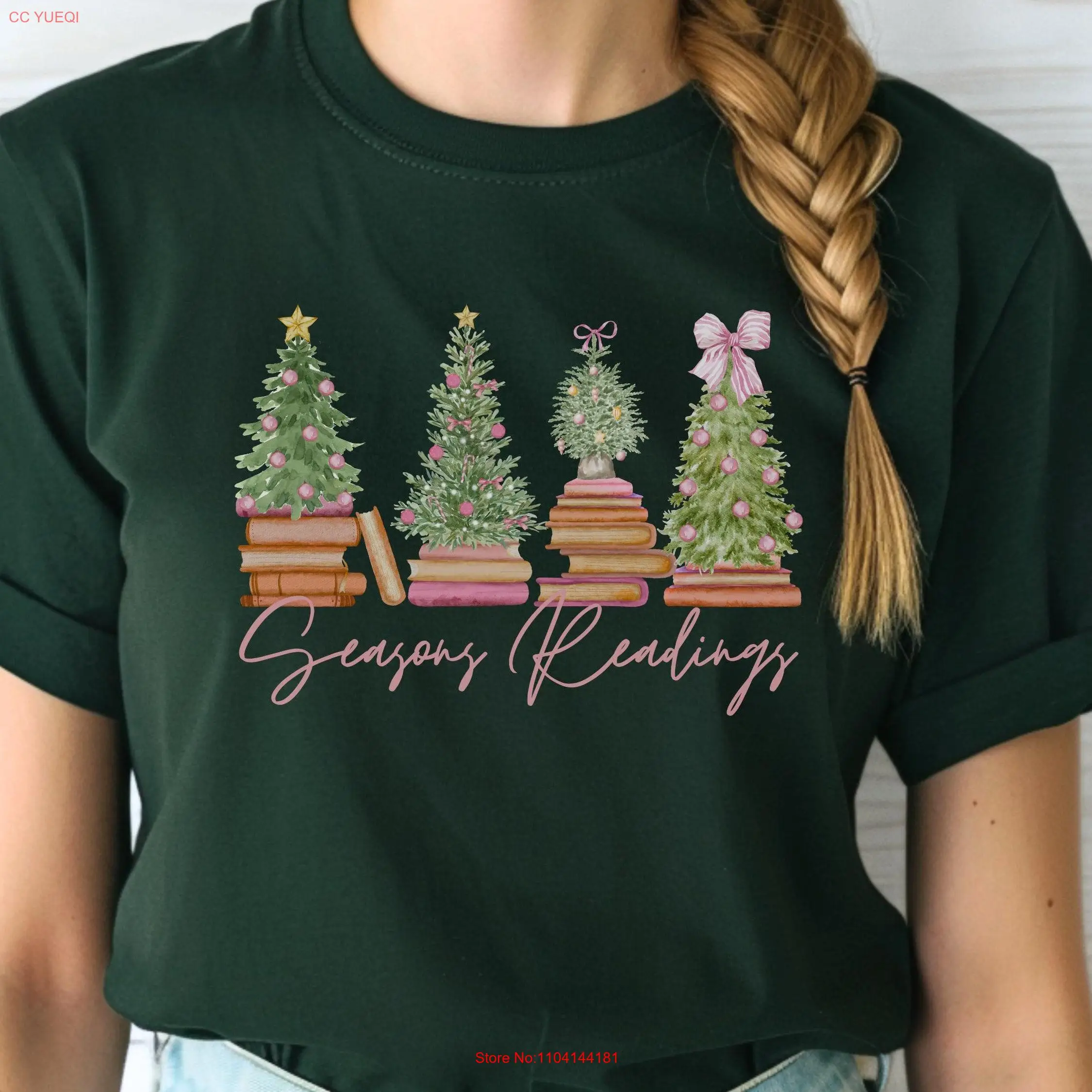 עונות קריאה חולצה חג המולד לקרוא ספרנית מורה ספר xmas ורוד ארוך או שרוולים קצרים