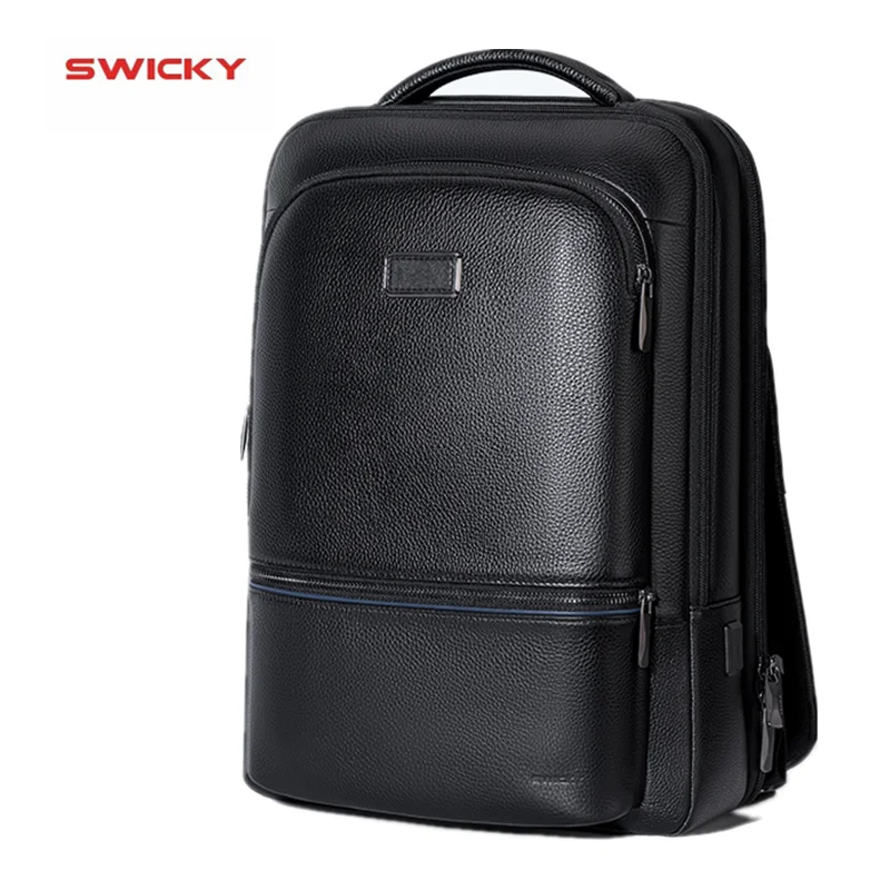 SWICKY Male Real cowhide fashion business casual travel 15.6 inch Laptop men backpack dermis students bag