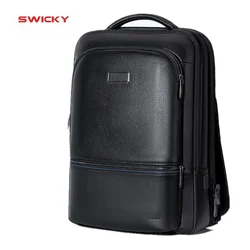 SWICKY – sac à dos en cuir véritable pour homme, sacoche de voyage décontractée, pour ordinateur portable 15.6 pouces, pour étudiants