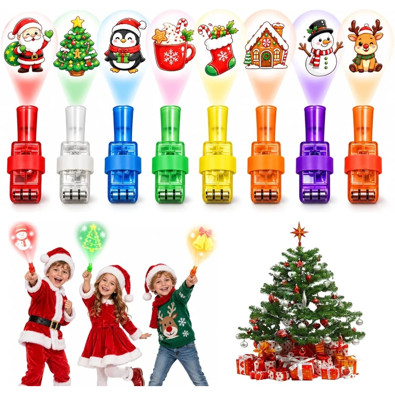 36pc Christmas LED Finger Projector Lights Xmas Patterns Glow in Dark Finger Lamp Party Favors Stocking Stuffers Classroom Prize