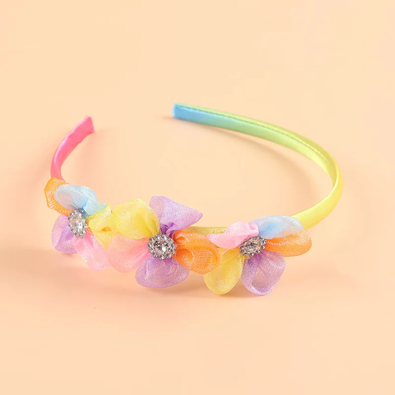 Красочные обручи для волос ручной работы с цветочным узором для девочек, головные уборы, повязка на голову со стразами для девочек, аксессуары для волос, танцевальная вечеринка принцессы, милые диадемы