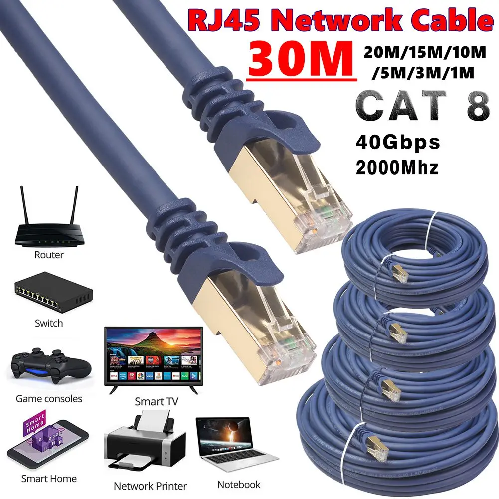 30-1M Ethernet Cable 40Gbps 2000MHz CAT8/5E Networking Elastic PVC Internet Lan Cord for Laptops PS4 Router RJ45 NetworkCable