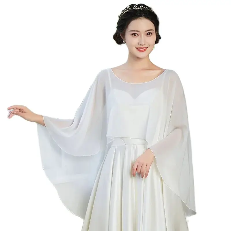 Women Black Chiffon Bolero Wedding Elegant Simple Soft Casual Cape Dress Prom Party Shrug For Lady Evening Dress Red White Shawl