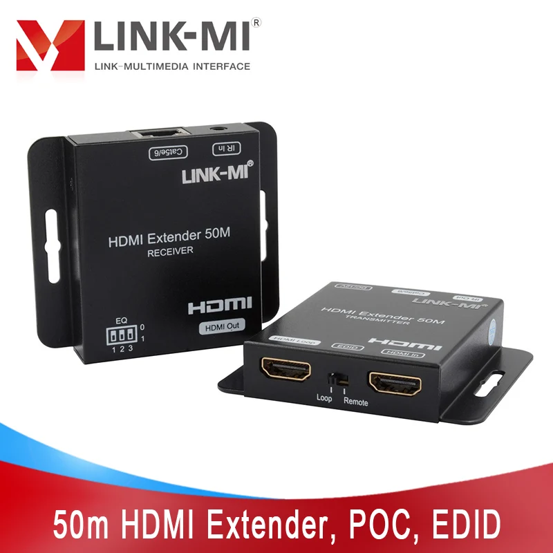 50m HDMI Extender with loop out Support 1080P@60Hz POC Copy local and remote EDID HDMI Extender 50M over single Cat5e/6 cable