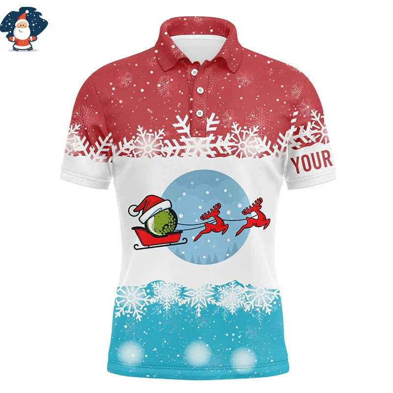 3D Printed Happy Christmas Polo Shirt Snowflakes Golf-lovers Fitness Graphic Short Sleeve Polo Shirts Funny Mens Clothing Polos