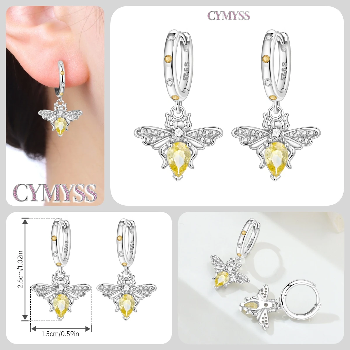 925 Sterling Silver Inlaid Zircon Butterfly Earrings Insect Element Original Design Women's Fashion Party Jewelry Gift Ear Loops S08670f0aa6ec4142babdb0072e10167a6