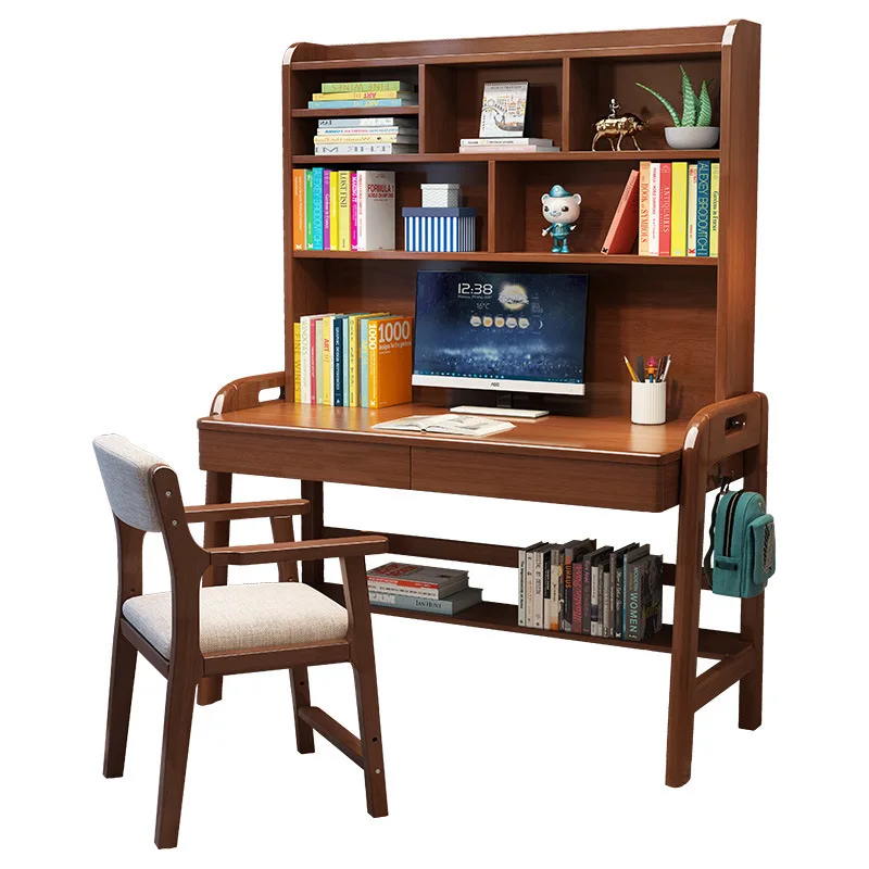 

Children's solid wood desk bookshelf integrated primary and secondary school students writing table