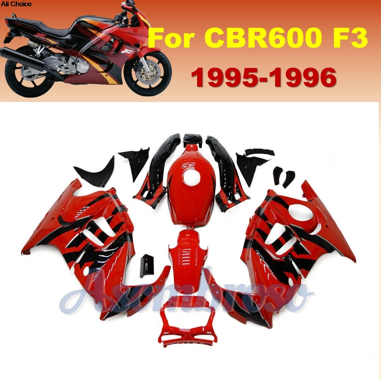 

Complete Bodywork Set For Honda CBR600F3 1995 1996 Fairing ABS Plastic Kit | Glossy Red Black