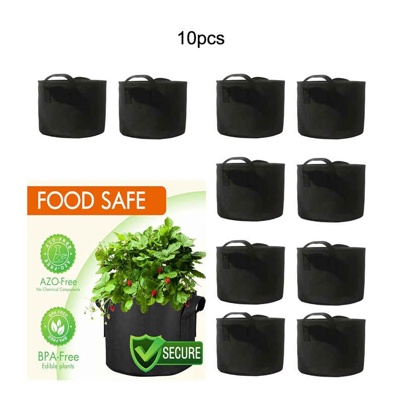 10-Pack 2 3 5 7 10 Gallon Grow Bags Fabric Pots Thickened Nonwoven Fabric Pots Plant Grow Bags Grey yellow black