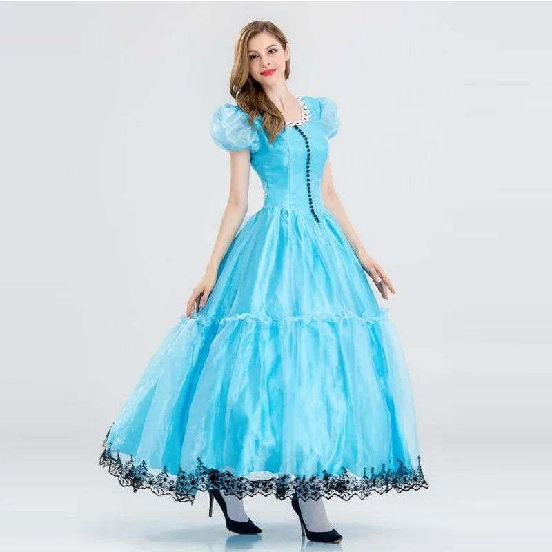 in Wonderland Costume Girls Cosplay Baby Blue Costume Long Dress Masquerade Carnival For Women Halloween Party Costumes