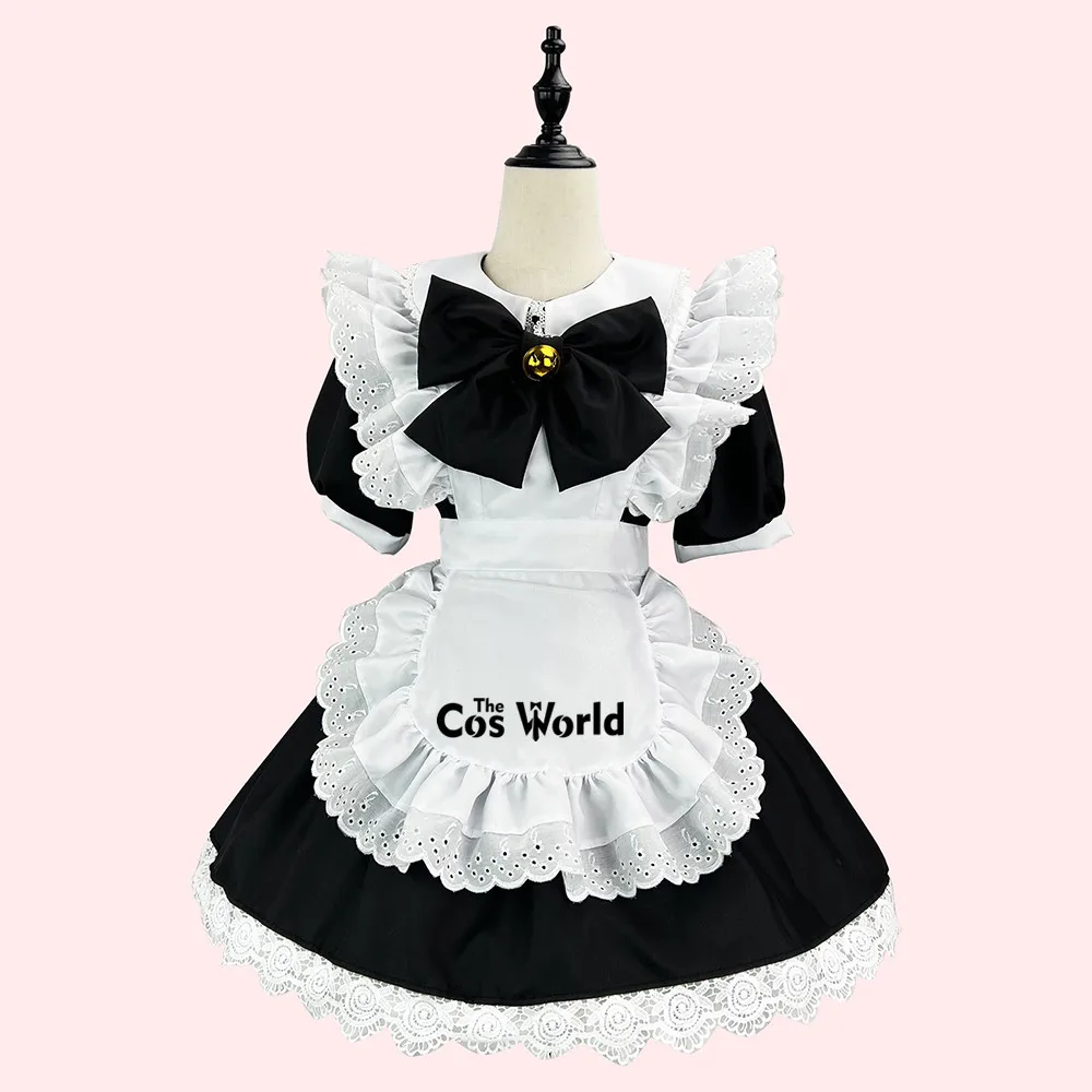 S-5XL Japanese Black White Maidservant Maid Restaurant Apron Dress Uniform Outfits Anime Cosplay Costume