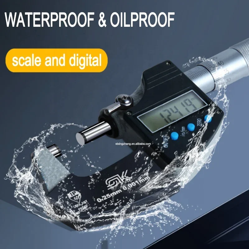 IP65 Waterproof Oilproof Digital Micrometer With Scale Diameter Measuring Tool 0.001mm Coolant Proof Outside Measure