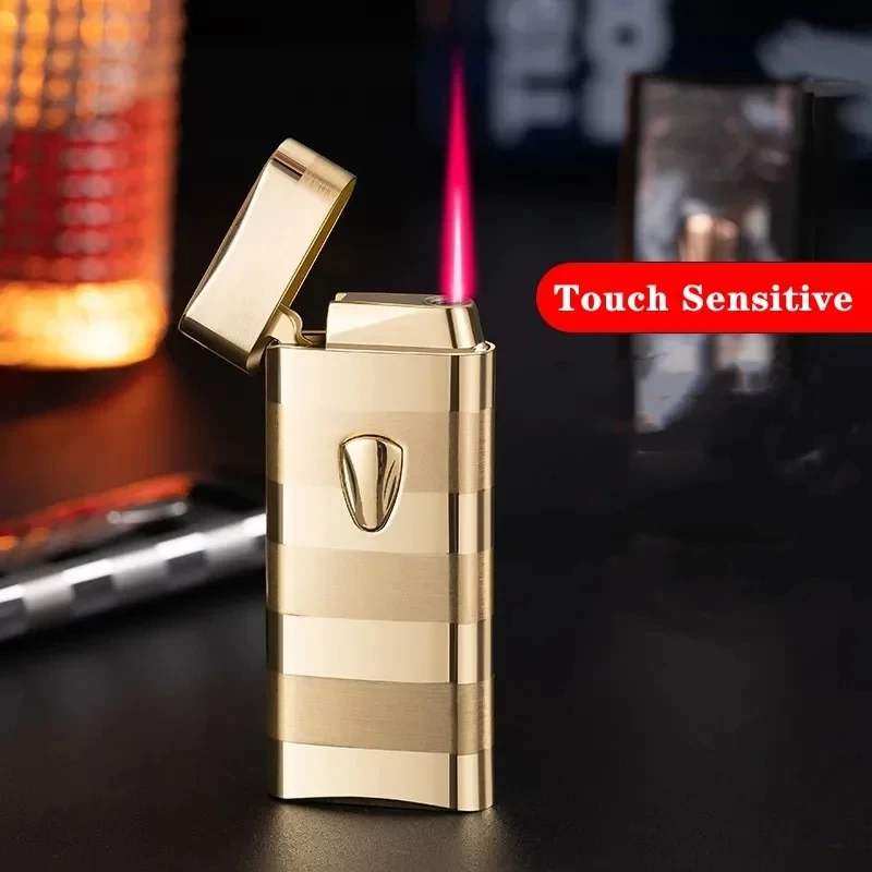 Hot Selling Outdoor Windproof Direct Punch Red Flame Turbo Torch Gas Lighter Induction Ignition Metal Lighter Gift for Men