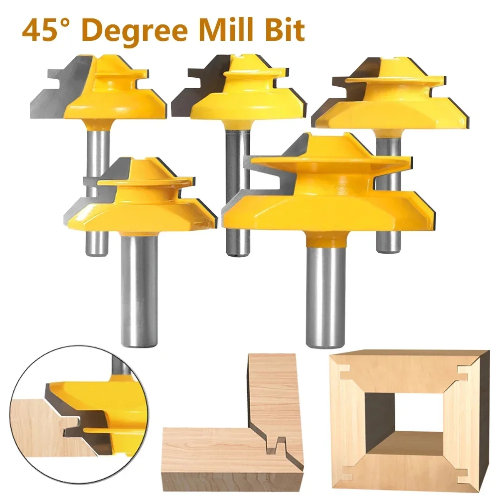 1PC 6/6.35/8/12/12.7mm 45° Degree Lock Miter Router Bit Woodworking Milling Cutter For Wood Tools