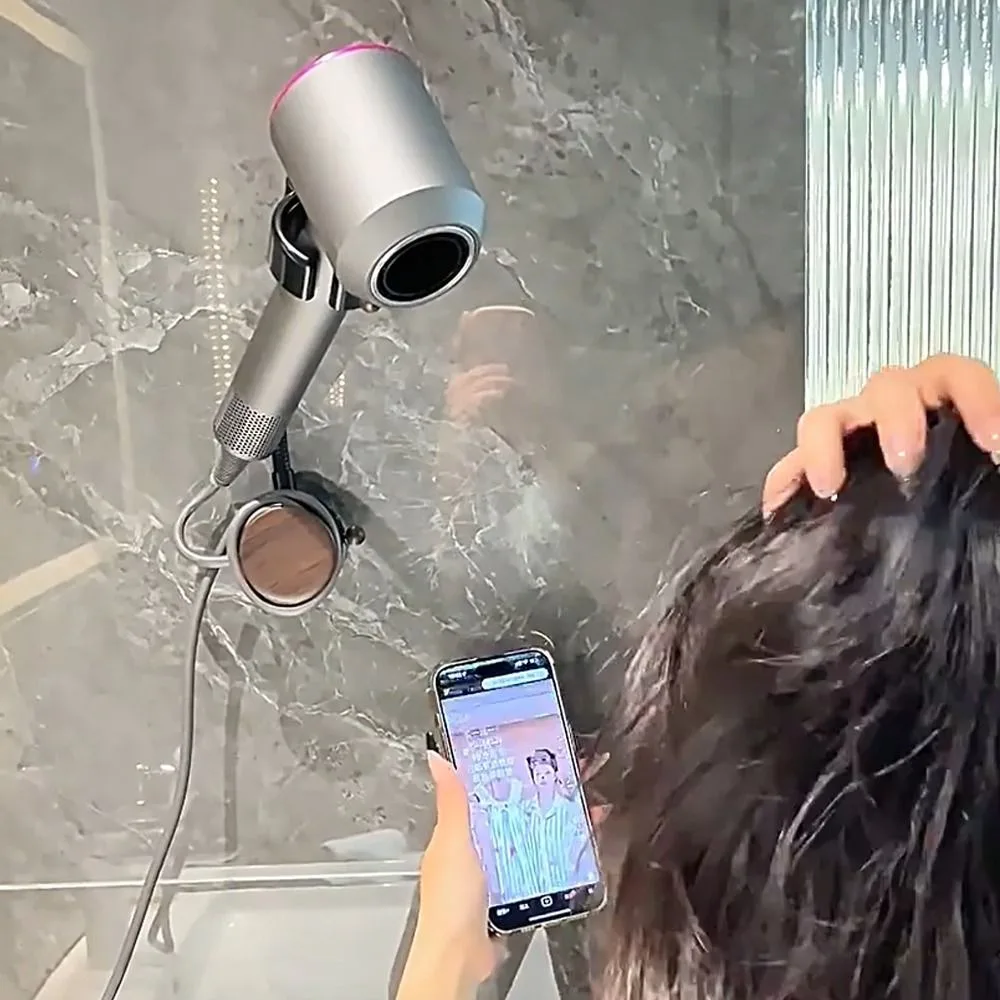 

Rotatable Hairdryer Stand Holder Adjustable No-Hole Hair Dryer Organizer Free-Hands Wall Mount Hair Dryer Rack Dormitory
