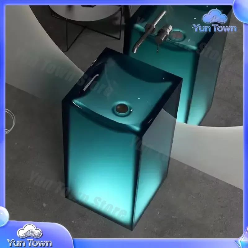 Floor-to-Ceiling Luminous Column Wash Basin for Italian Integrated Bathroom Design Transparent Resin Floor to Ceiling Vanity