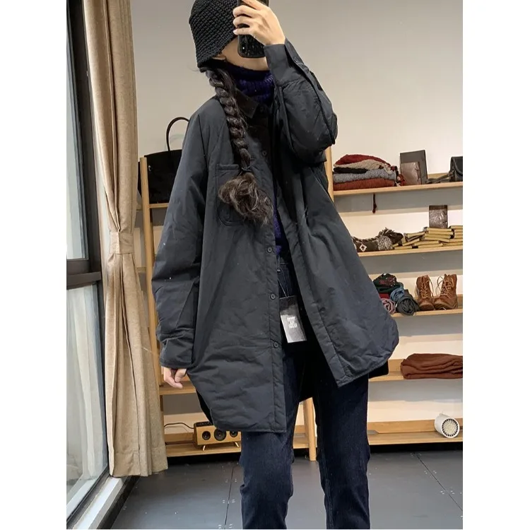 

Японская рабочая одежда Lazy Sle irt Хлопковая куртка женская средней длины свободная хлопковая теплая повседневная верхняя одежда пальто