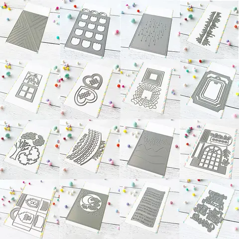 Juego de troqueles de corte de fondo de pastel de corazón de amor, palabras de sentimiento cuadradas en capas, troquel de borde de hierba para bricolaje, tarjeta de artesanía de papel Scrarpbooking