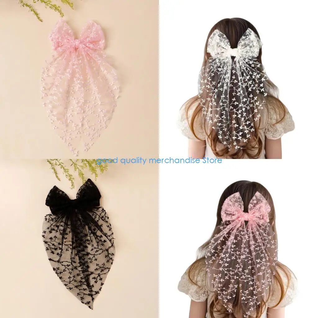 

Y5JD Lace Hairpin Sweet Simple Barrette Oversized Bowknot 2000s Bunches for Girls