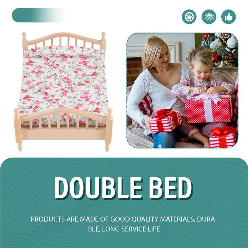 強くお勧めします 1:12 ドールハウス寝室 ミニ花柄ダブルベッド シーン家具 ドールハウスアクセサリー