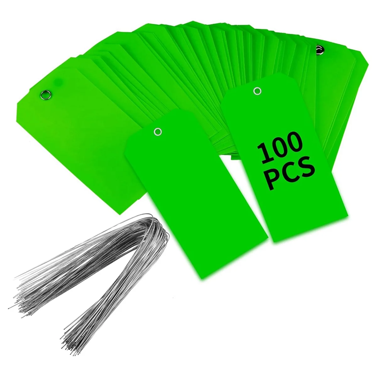 100 Pieces 4 3/4Inch X 2 3/8Inch Plastic Shipping Tags with Wires Blank Labeling Tags Waterproof Hang Tags (Green)