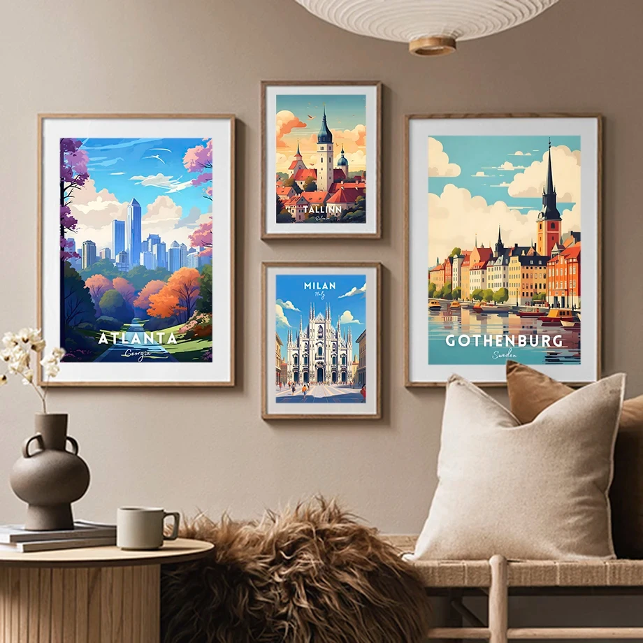 Tower Bridge Milan Gold Coast, Australia New York Urban Watercolor Fashion Wall Art Canvas Painting Nordic Poster Room Decor