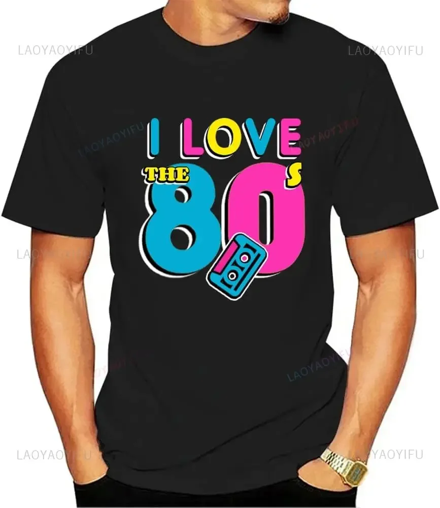 I Love The 80s Audio Tape Sunglass Lenses Disco Graphic Printed TShirt Fashion Casual Short Sleeve Y2k Man Costume 80s Shirt