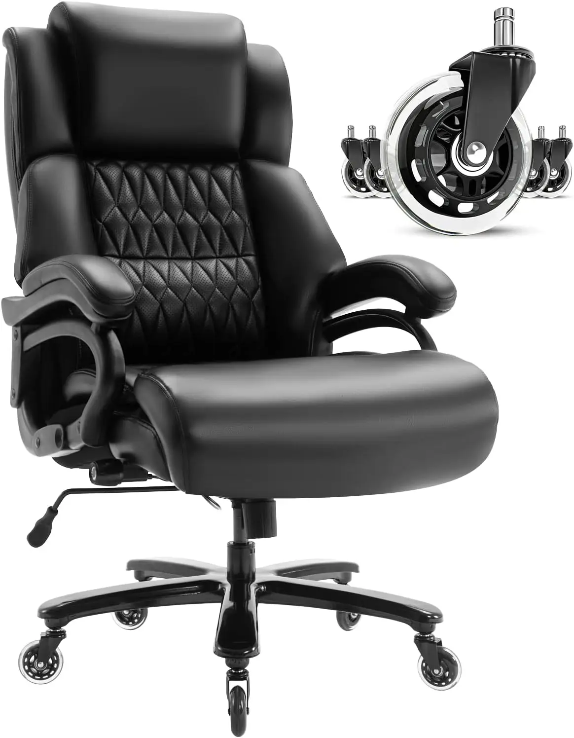 

400lbs Office Chair-Adjustable Lumbar Support Quiet Rubber Wheels Heavy Duty Metal Base, High Back Large Executive Computer Desk