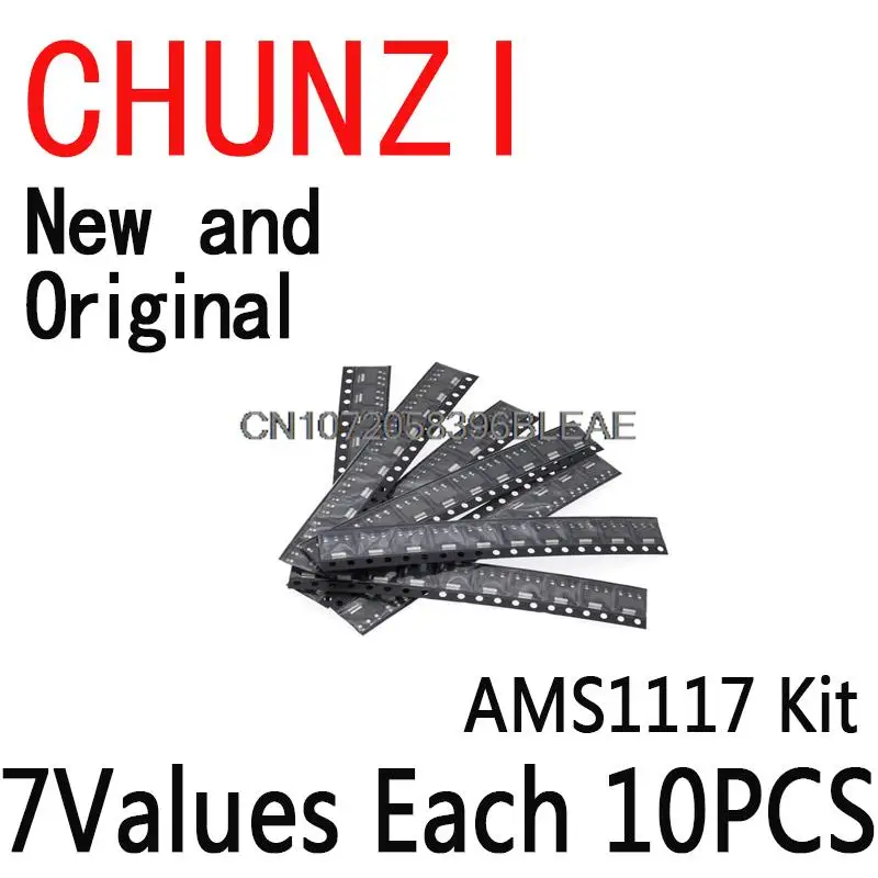 70PCS AMS1117 Voltage Regulator Kit 7 Values Each 10PCS SOT-223 1.2V/1.5V/1.8V/2.5V/3.3V/5.0V/ADJ 1117